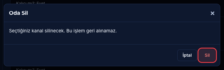 Oda Sil onay penceresi