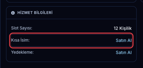 Hizmet Bilgileri kutusundaki Kısa İsim satırı