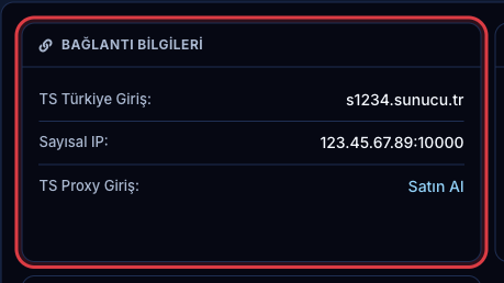 Özet sayfasındaki Bağlantı Bilgileri kutusu