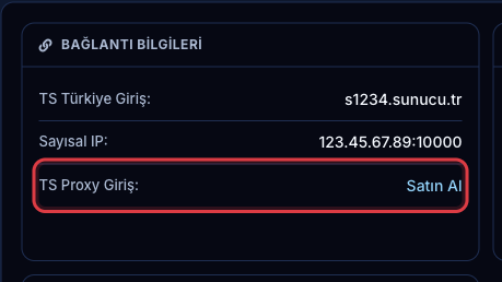 Bağlantı Bilgileri kutusundaki TS Proxy Giriş satırı